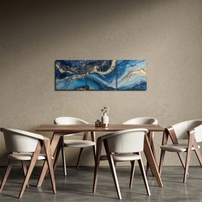 Tablou - Marmură abstractă albastru-aurie (cu ceas) (90x30 cm)