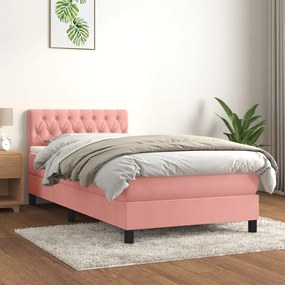 3141466 vidaXL Pat box spring cu saltea, roz, 90x200 cm, catifea