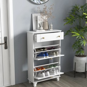 HOMCOM Dulap Pantofi Slim cu 2 Uși, Sertar, Rafturi Reglabile, 8 Perechi, MDF, PAL, 60 x 23,5 x 98,5 cm, Alb | Aosom Romania