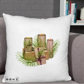 Perna Decorativa Lumanari cu Cadouri Naturale, 40x40 cm, Alb Pufos, Husa Detasabila, Perna Inclusa, BEKZ®
