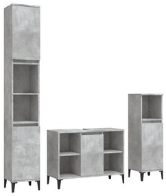 3185625 vidaXL Set mobilier de baie, 3 piese, gri beton, lemn compozit