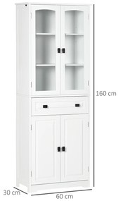 HOMCOM Bufet de Bucătărie cu 2 Dulapuri și Sertar, Mobilier de Bucătărie cu Uși și Rafturi Reglabile, 60x30x160 cm, Alb | Aosom Romania