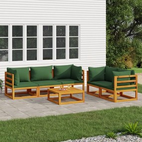 3155317 vidaXL Set mobilier de grădină cu perne verzi, 6 piese, lemn masiv