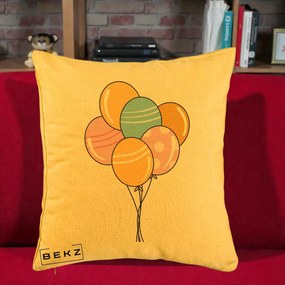 Perna Decorativa Baloane Petrecere, 40x40 cm, Galben, Husa Detasabila, Perna Inclusa, BEKZ®