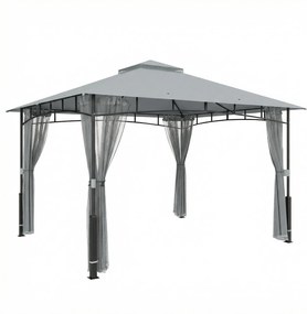 Outsunny Cort pentru Grădină cu Acoperiș Dublu Foișor cu Pereți din Plasă UPF50+ pentru Exterior Terasă 360x300x275 cm Gri | Aosom Romania
