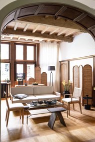 Scaun dining bej din rattan si bumbac Pablo