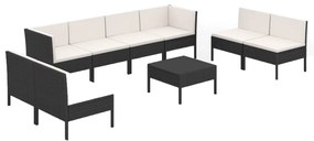 3094360 vidaXL Set mobilier de grădină cu perne, 9 piese, negru, poliratan