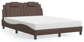 vidaXL Pat cu saltea, maro, 140x200 cm, piele ecologică