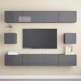 3079524 vidaXL Set de dulapuri TV, 6 piese, gri extralucios, lemn prelucrat