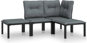 vidaXL Set mobilier de grădină, 4 piese, negru și gri, poliratan