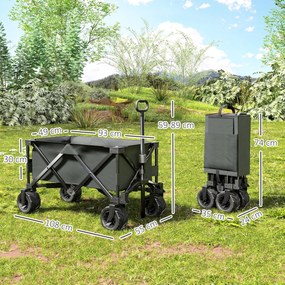 Outsunny Cărucior de Grădină cu Mâner Telescopic, Cărucior Metalic cu Spațiul de Depozitare din Material Oxford, 108x55 cm, Gri