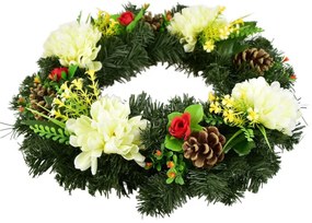 Coroană funerară Crizanteme crem, 35 cm