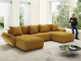 Colțar extensibil dumonde cu ladă de depozitare si sezut confortabil din spuma high-density, Berlin U Ambiance Mustar 380x180 cm