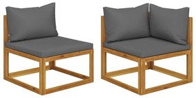 vidaXL Set canapele, 2 piese, cu perne gri închis, lemn masiv acacia