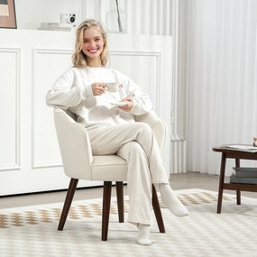 HOMCOM Scaun tip Scoica Scaun de Living Dormitor cu Spatar si Perne Aspect Catifea Picioare din Lemn de Caučiuc, Crem | Aosom Romania