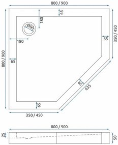 Cabina de dus AXIN cu cadita alba 90x90 crom