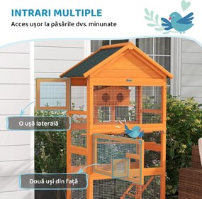PawHut Volieră pentru Păsări cu 3 Uși, Cușcă, Scară și Tavă, din Lemn și Metal, 92x52x171 cm, Portocaliu și Negru | Aosom Romania