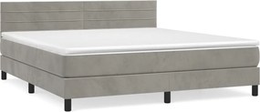 vidaXL Pat box spring cu saltea, gri deschis, 180x200 cm, catifea