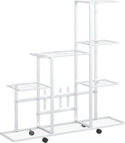 vidaXL Suport pentru flori cu roți, 94,5x25x92,5 cm, alb, metal