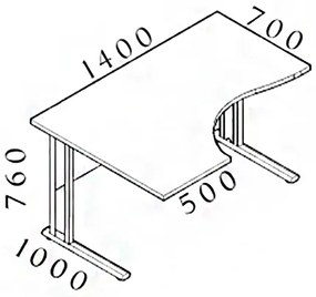 Masa ergonomica Visio 140 x 100 cm, stanga, paltin