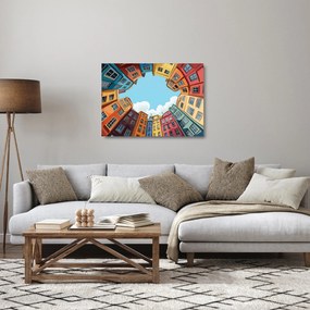 Tablou pe sticlă - Între case (70x50 cm)