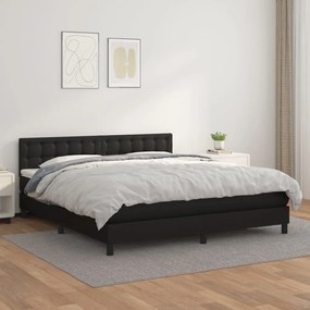 3141131 vidaXL Pat box spring cu saltea, negru, 160x200 cm, piele ecologică