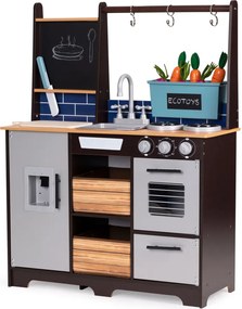 Bucătărie din lemn pentru copii cu grădină de legume și accesorii