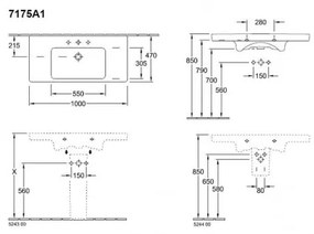 Set mobilier 95.4cm Villeroy&amp;Boch Collaro Nordic Oak, cu lavoar Subway 2.0 si oglinda 100cm, C011L0VJ+7175A101+A3101000