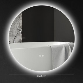Kleankin Oglinda de Baie Rotunda cu Lumina LED in 3 Culori si intrerupatoare Touch, Ø70x3.5 cm, Transparent | Aosom Romania