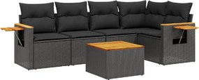 vidaXL Set mobilier de grădină cu perne, 6 piese, negru, poliratan