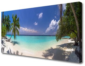 Tablou pe panza canvas Marea Palm Beach Copaci Peisaj Alb Albastru Verde Maro