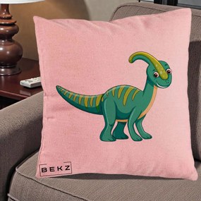 Perna Decorativa Parasaur Verde, 40x40 cm, Roz, Husa Detasabila, Perna Inclusa, BEKZ®