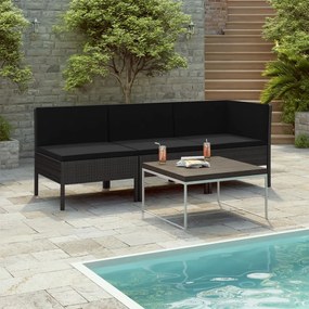 310203 vidaXL Set mobilier de grădină cu perne, 3 piese, negru, poliratan