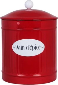 Cutie metalică rotundă lucrată manual, roșie, cu inscripție „Pain d'épice", 14,5 × 20 cm, „Hugo"