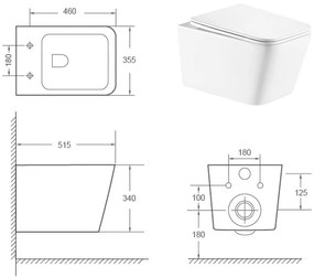 Set vas wc rimless suspendat, dreptunghiular, capac softclose inclus, alb lucios, Foglia Safari