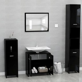 Set mobilier de baie, negru extralucios, PAL negru foarte lucios, 1