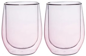 Set 2 pahare Arlen, pereti dubli, roz, 300 ml, 8.5x9.5 cm