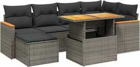 vidaXL Set canapele de grădină, 7 piese, cu perne, gri, poliratan