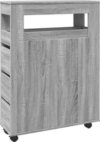vidaXL Dulap de baie îngust cu roți, sonoma gri, lemn prelucrat