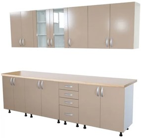 Bucatarie Zebra 260 cm din PAL Cappuccino cu blat termoizolant crem
