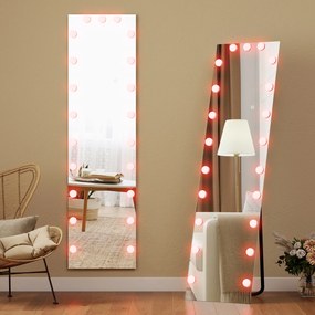 HOMCOM Oglindă pentru corp întreg 150x40 cm LED RGB, oglindă de podea cu 21 becuri, 7 culori, buton tactil, funcție memorie | Aosom Romania