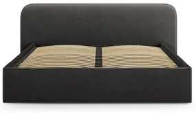 Pat matrimonial negru tapițat cu spațiu de depozitare cu somieră 200x200 cm Elizabeth – Micadoni