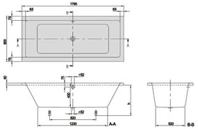Set cada baie incastrata 180x80 cm VilleroyBoch si baterie cu montare pe cada, crom lucios, Temisto