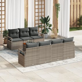 vidaXL Set canapea de grădină , 8 piese, cu perne, gri, din ratan sintetic, Acacia
