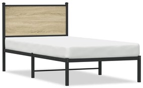 4007708 vidaXL Cadru de pat metalic cu tăblie, stejar sonoma, 90x190 cm