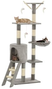 170578 vidaXL Ansamblu pisici cu stâlpi din funie de sisal, 138 cm, gri