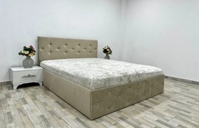 Set pat tapitat Paris, culoare crem, cu 2 noptiere Viena si saltea superortopedica lux 160 x 200 cm