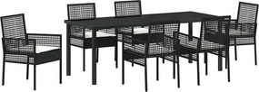 vidaXL Set de masă pentru grădină cu pernă 7 pcs Negru poliratan