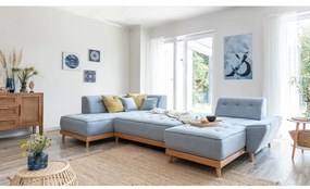 Canapea extensibilă în formă de "U" cu șezlong pe partea stângă Miuform Dazzling Daisy, albastru deschis