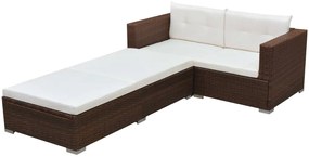 vidaXL Set mobilier de grădină cu perne, 3 piese, maro, poliratan